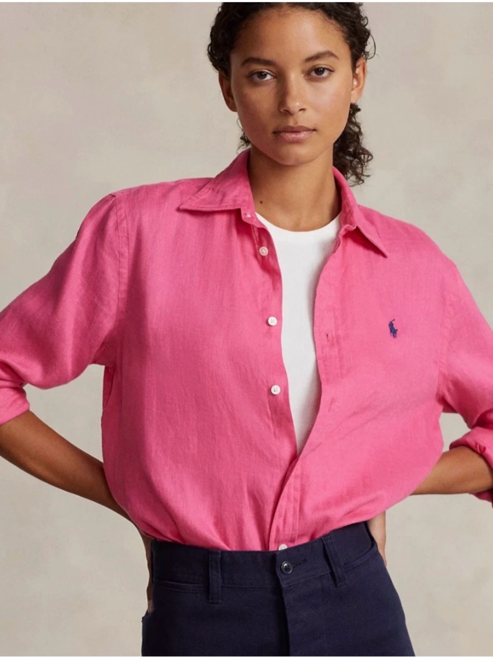 Polo Ralph Lauren pink 100% Linen Button Down Shirt pony logo xs NEW